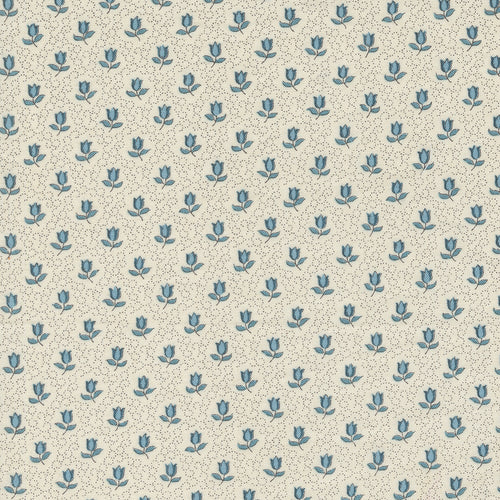 Antoinette - Champagne Small Floral Pearl French Blue by French Genera
