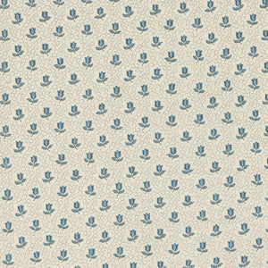 Antoinette - Champagne Small Floral Pearl French Blue by French Genera