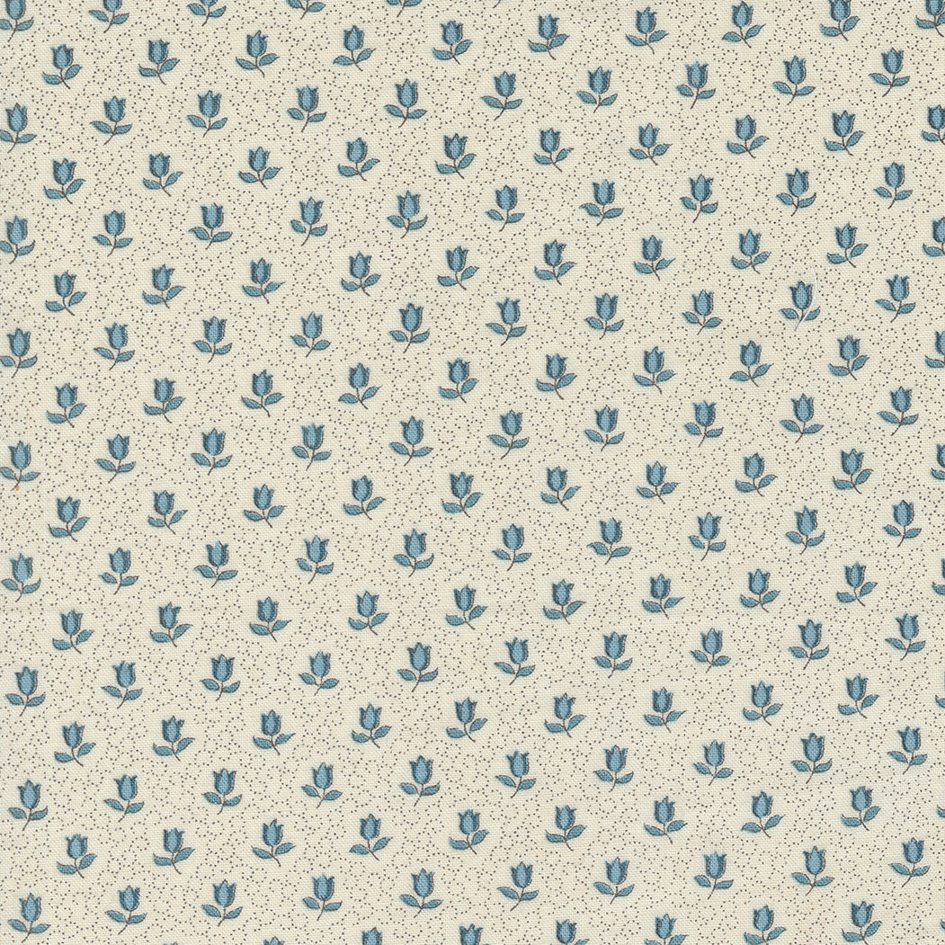 Antoinette - Champagne Small Floral Pearl French Blue by French Genera