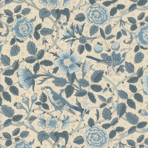 Sacre Bleu - Oiseaux Florals Birds Pearl French Blue by French General