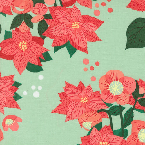 Tiny Christmas Poinsettias Mint by Lizzy House