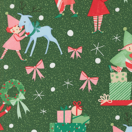 Tiny Christmas Elves and Presents Pine by Lizzy House