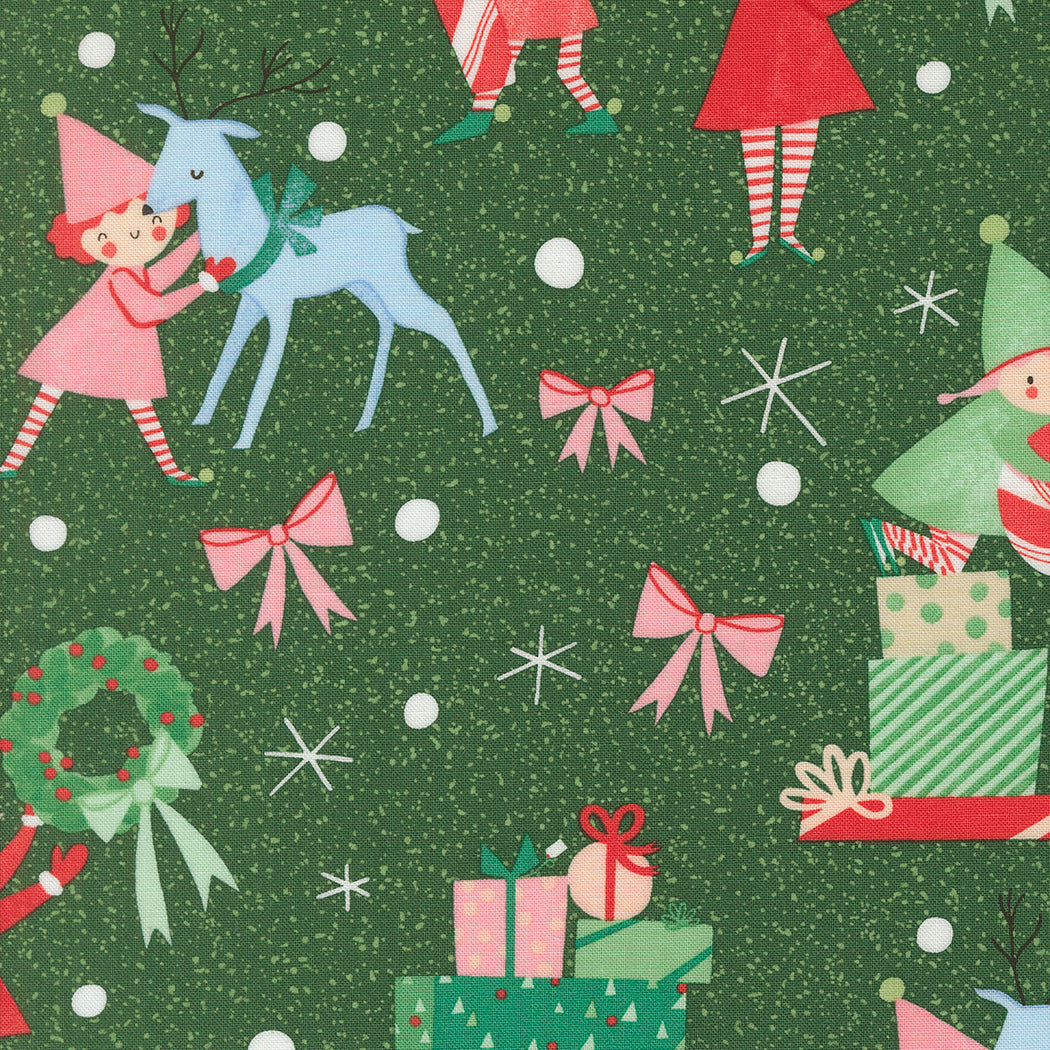 Tiny Christmas Elves and Presents Pine by Lizzy House