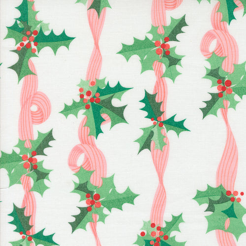 Tiny Christmas Holly Stripes Snow by Lizzy House