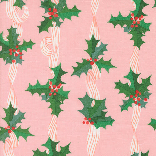Tiny Christmas Holly Stripes Cotton Candy by Lizzy House