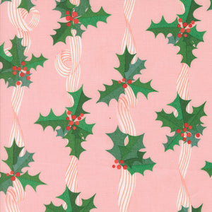 Tiny Christmas Holly Stripes Cotton Candy by Lizzy House