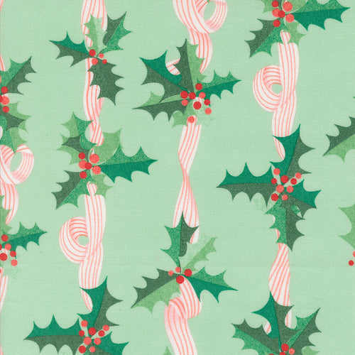 Tiny Christmas Holly Stripes Mint by Lizzy House