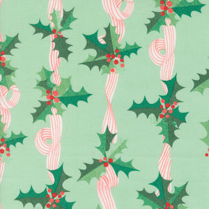 Tiny Christmas Holly Stripes Mint by Lizzy House
