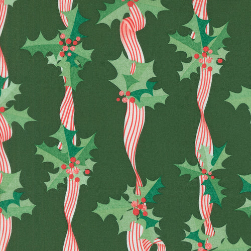 Tiny Christmas Holly Stripes Pine by Lizzy House