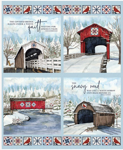 RESERVATION - Covered Bridges in Winter Pillow Panel by Tara Reed