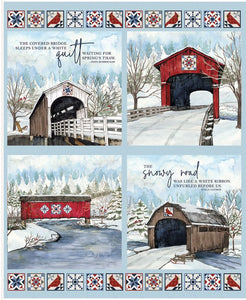 RESERVATION - Covered Bridges in Winter Pillow Panel by Tara Reed