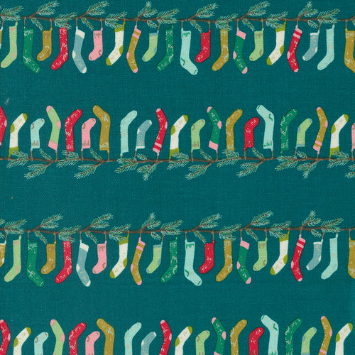 Cozy Wonderland - Stocking Stripe Stripes Stockings Teal by Fancy That Design House