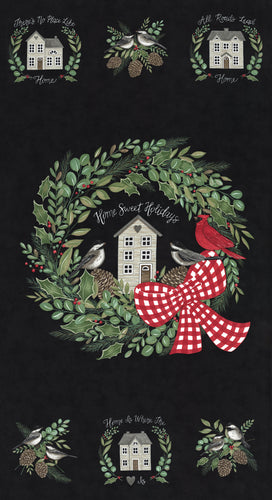 Holidays at Home - Panel Charcoal Black by Deb Strain