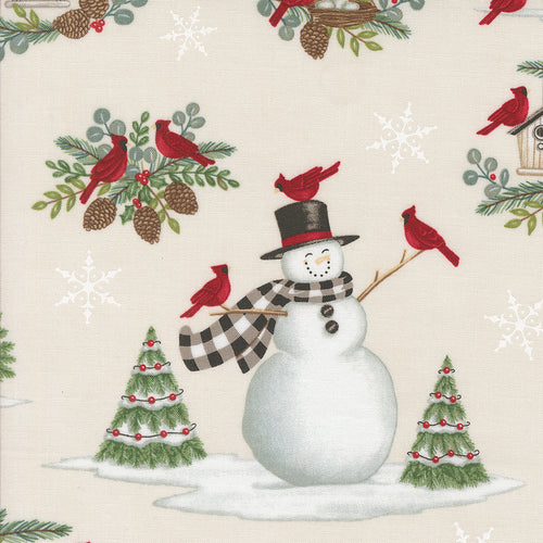Winter Friends Snowman and Cardinals Snowy White by Deb Strain