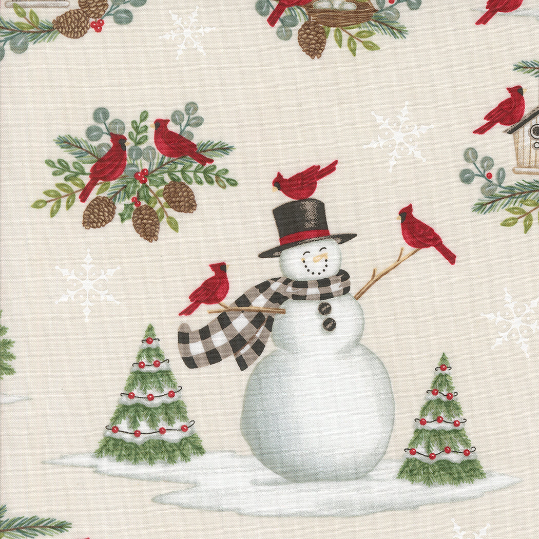 Winter Friends Snowman and Cardinals Snowy White by Deb Strain