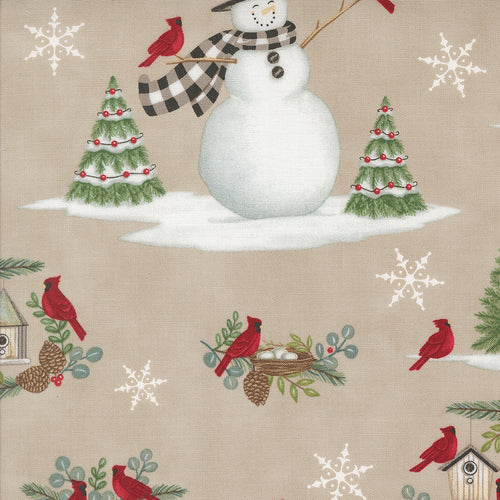 Winter Friends Snowman and Cardinals Fog by Deb Strain