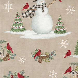 Winter Friends Snowman and Cardinals Fog by Deb Strain