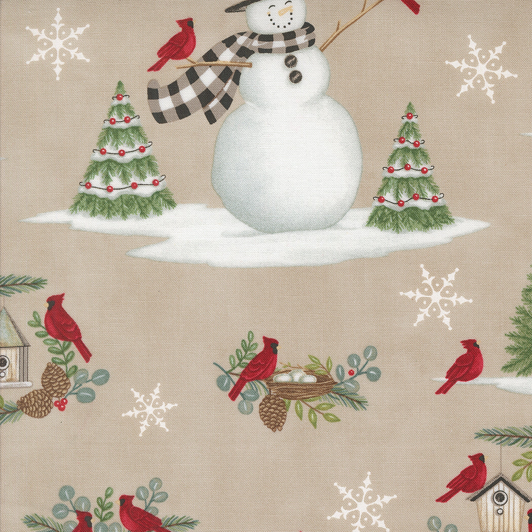 Winter Friends Snowman and Cardinals Fog by Deb Strain