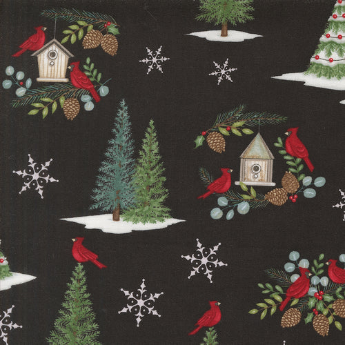 Winter Friends Snowman and Cardinals Charcoal Black by Deb Strain