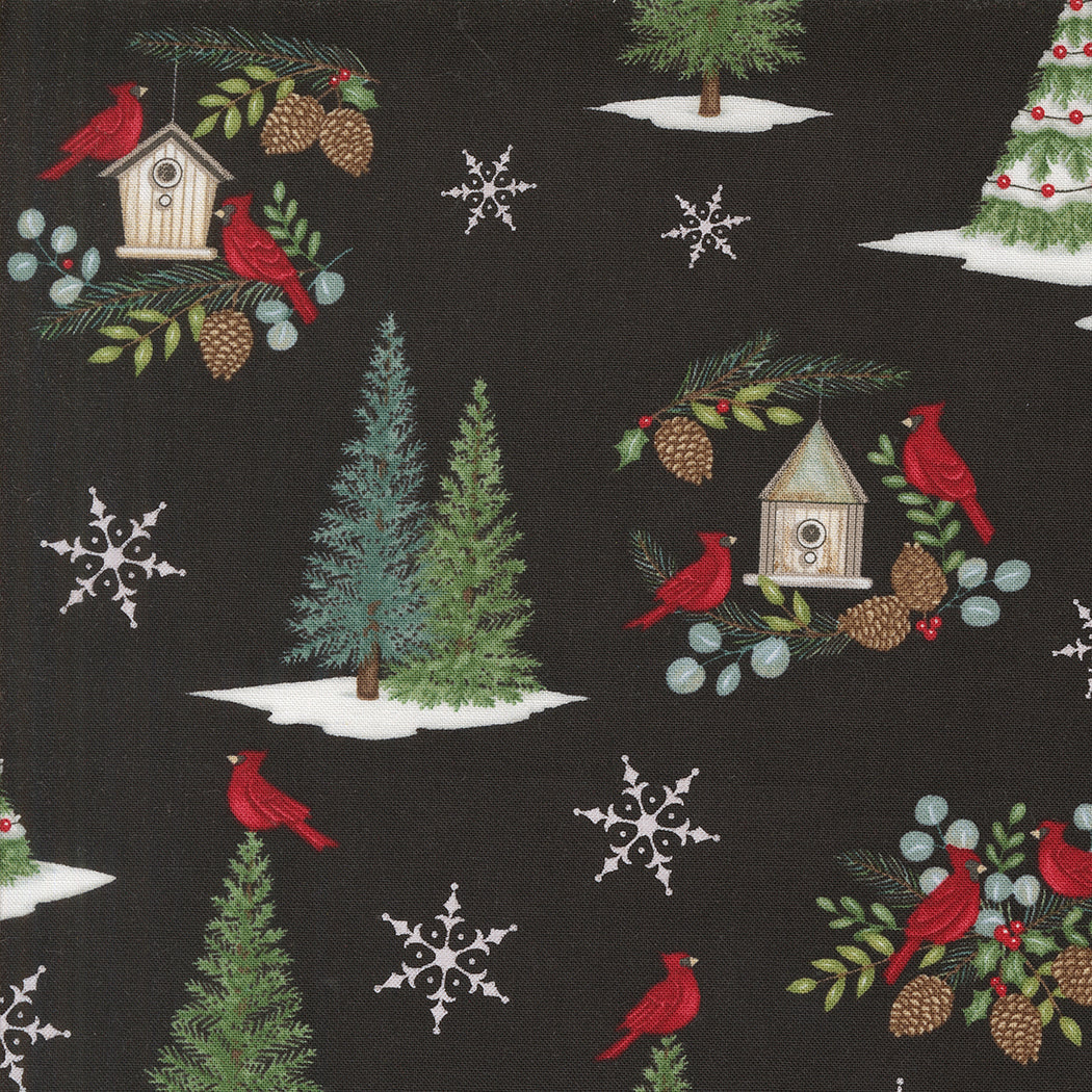 Winter Friends Snowman and Cardinals Charcoal Black by Deb Strain
