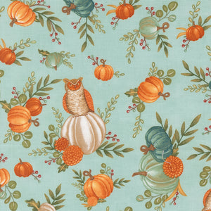 I Love Fall Most of All Pumpkins and Owls Dark Aqua by Deb Strain