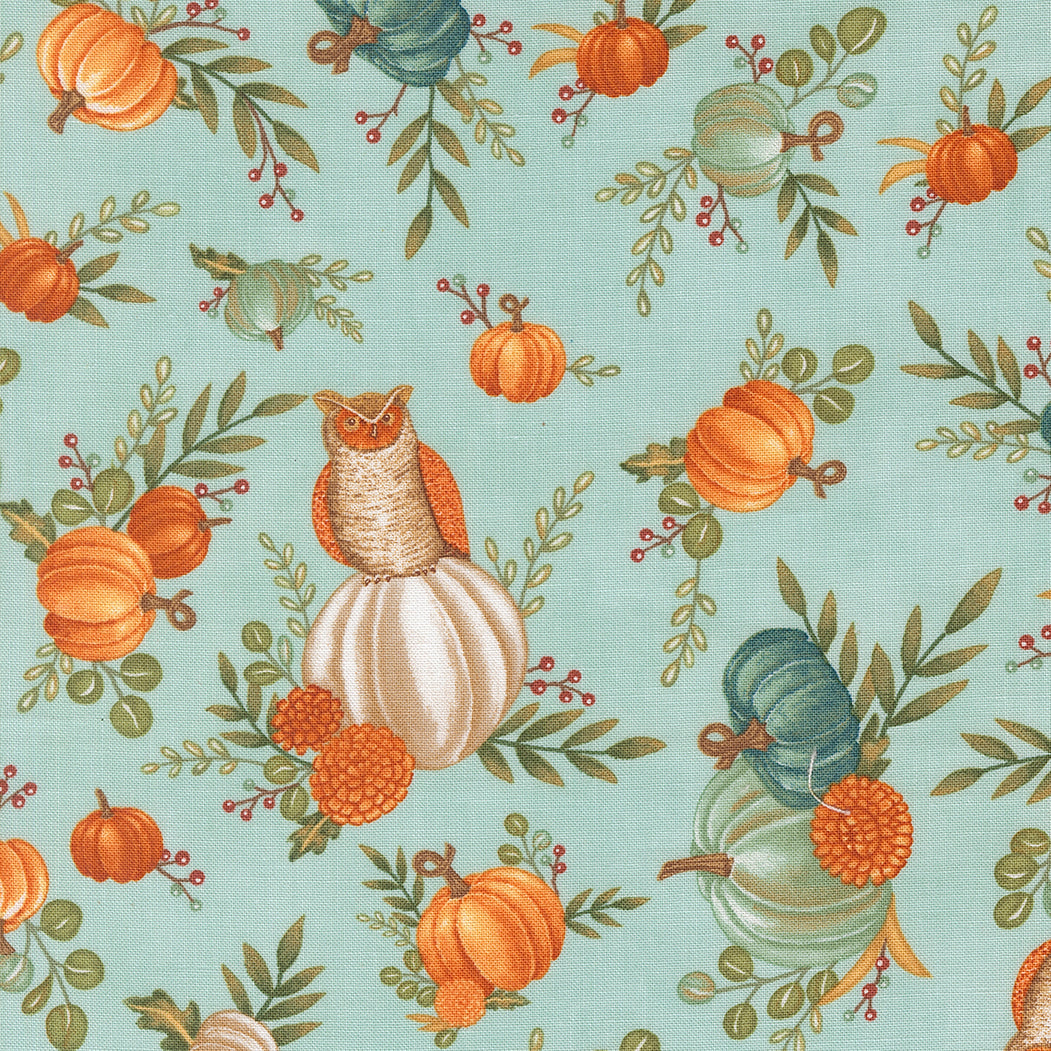 I Love Fall Most of All Pumpkins and Owls Dark Aqua by Deb Strain