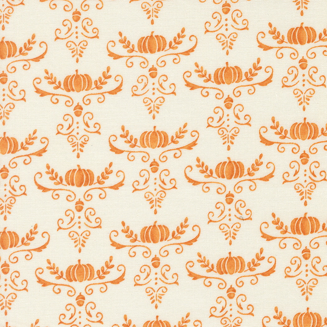 I Love Fall Most of All Pumpkins and Vines Damask White Pumpkin by Deb Strain