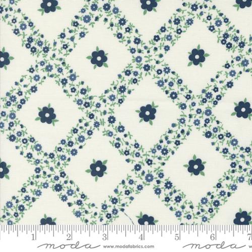 Rosemary Cottage Trellis Florals Cream Navy by Camille Roskelley