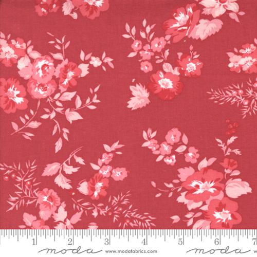 Hollyhocks and Roses English Rose Florals Geranium Red by Bunny Hill Designs