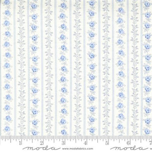 Hollyhocks and Roses Floral Stripe Jasmine Sky by Bunny Hill Designs