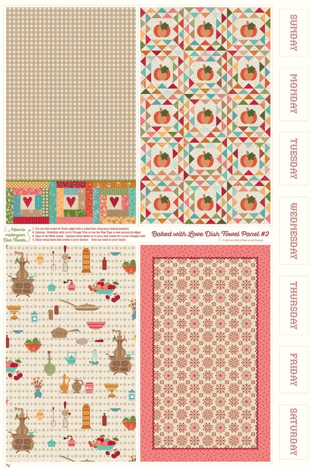 RESERVATION - Baked With Love Home Dec Dish Towel Panel #2 by Lori Holt