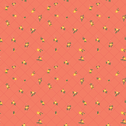 Market Street - Flower Grid Coral by Heather Peterson