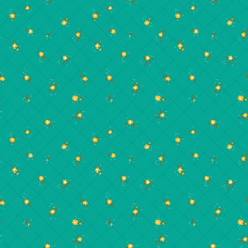 Market Street - Flower Grid Teal by Heather Peterson