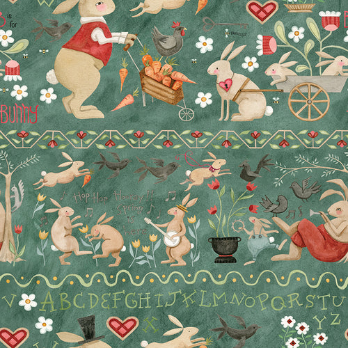 Hop Hop Hooray - Bunny Border Strip Teal by Teresa Kogut