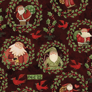 Up on the Housetop - Santa Holly Dark Cranberry by Teresa Kogut