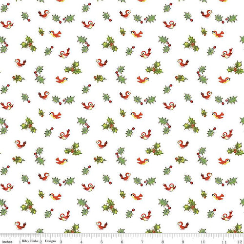 Jingle Bells - Holly Birds White by Lindsay Wilkes