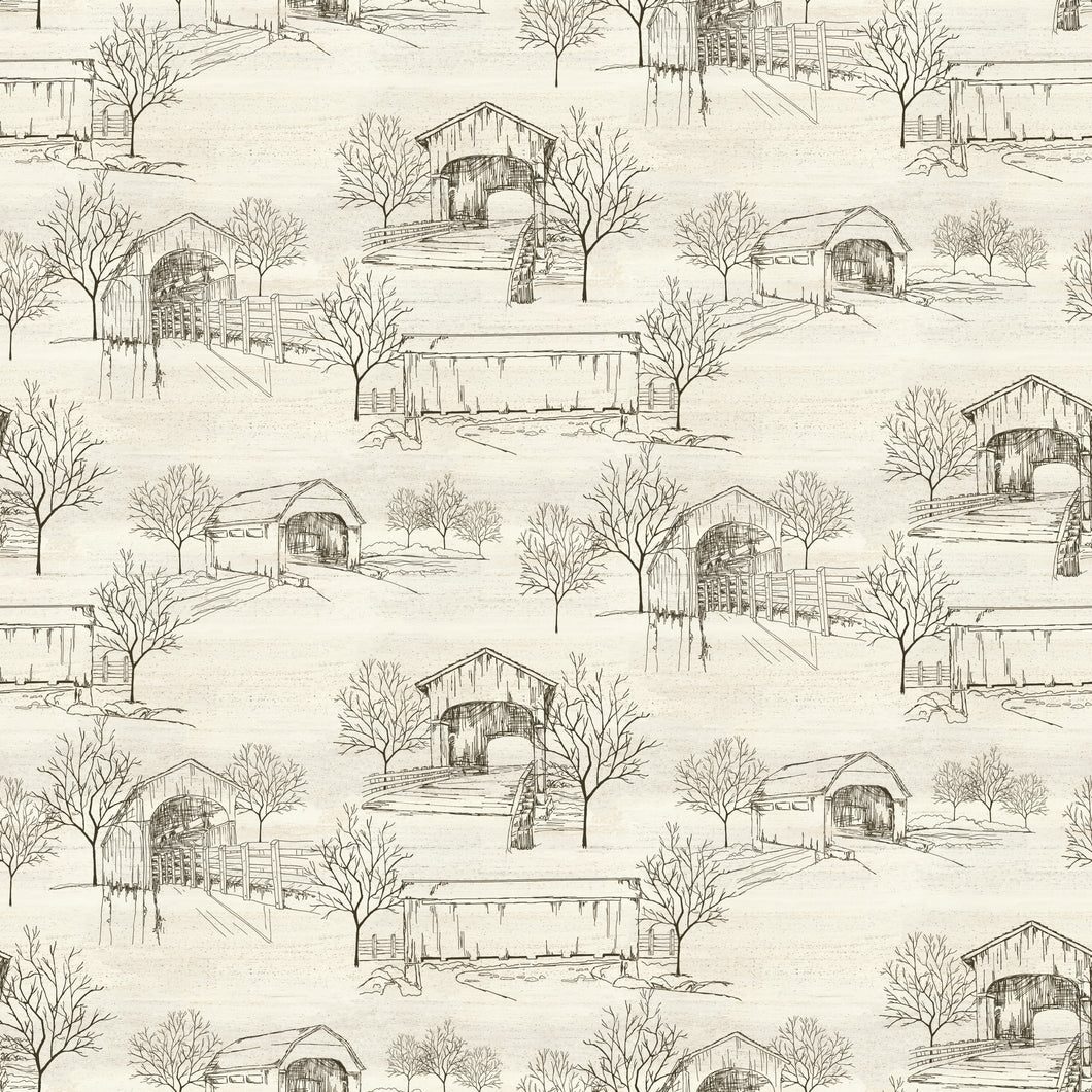 Covered Bridges in Fall Toile Cream by Tara Reed