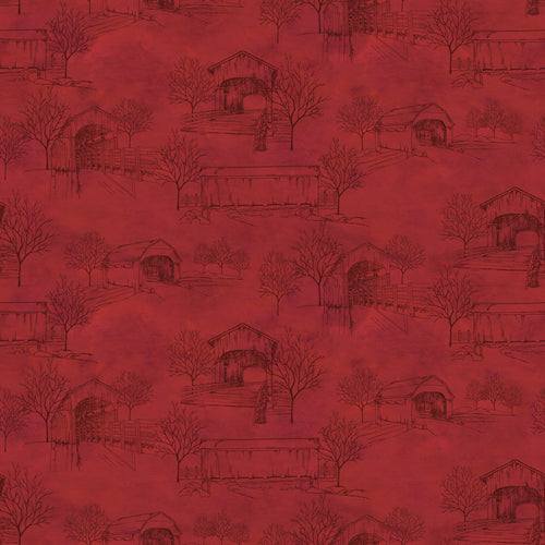 Covered Bridges in Fall Toile Red by Tara Reed