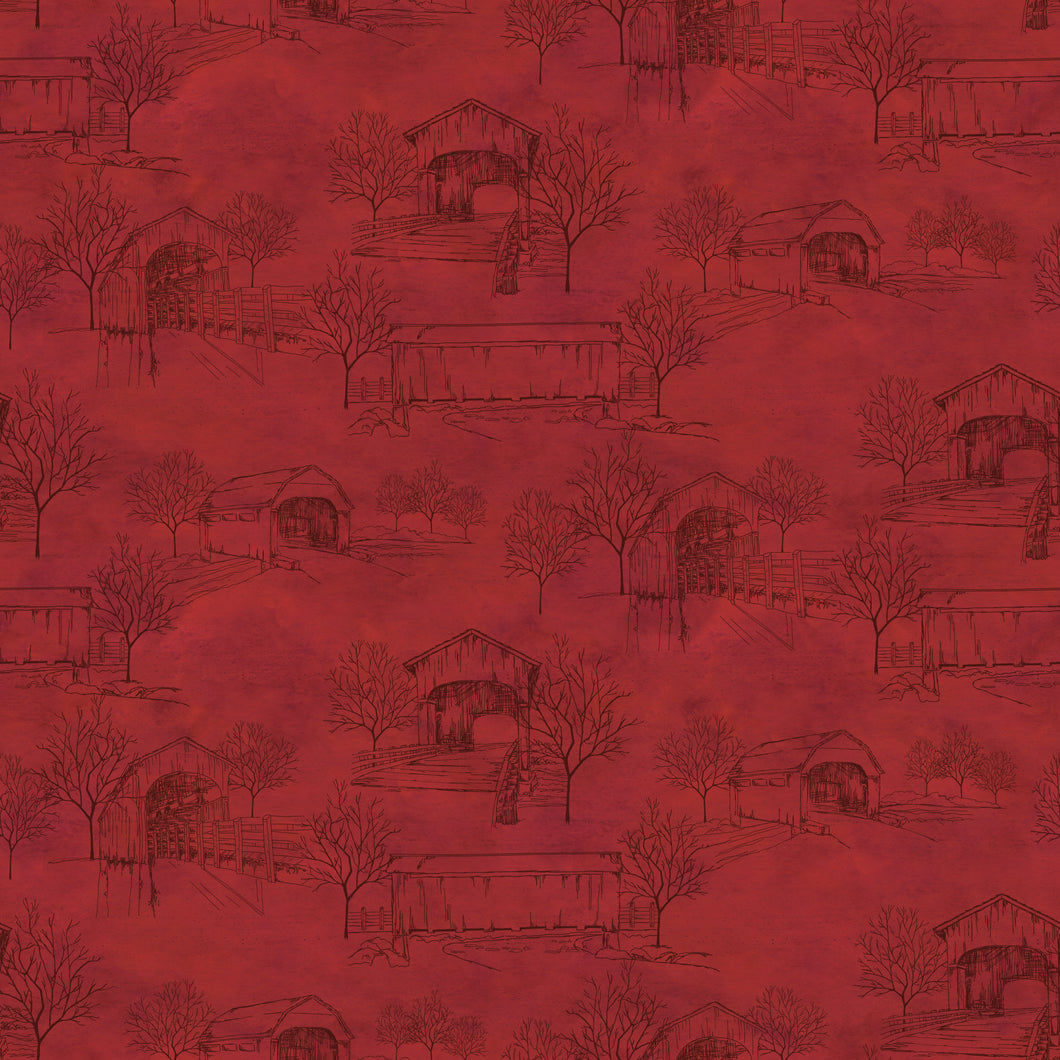 Covered Bridges in Fall Toile Red by Tara Reed