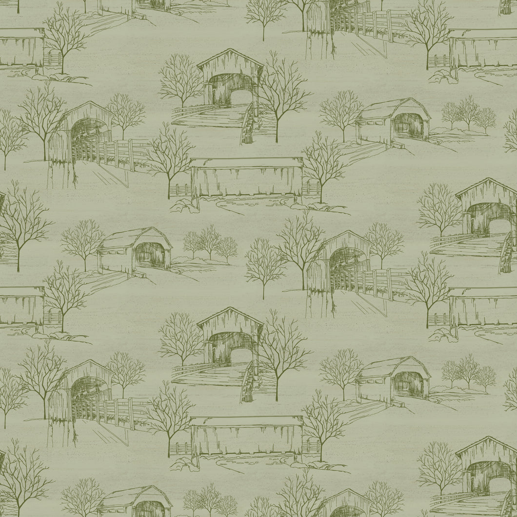 Covered Bridges in Fall Toile Sage by Tara Reed