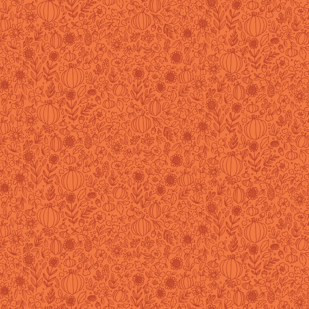 Happy Fall Days Floral Outline Orange by Kelsey Carlson