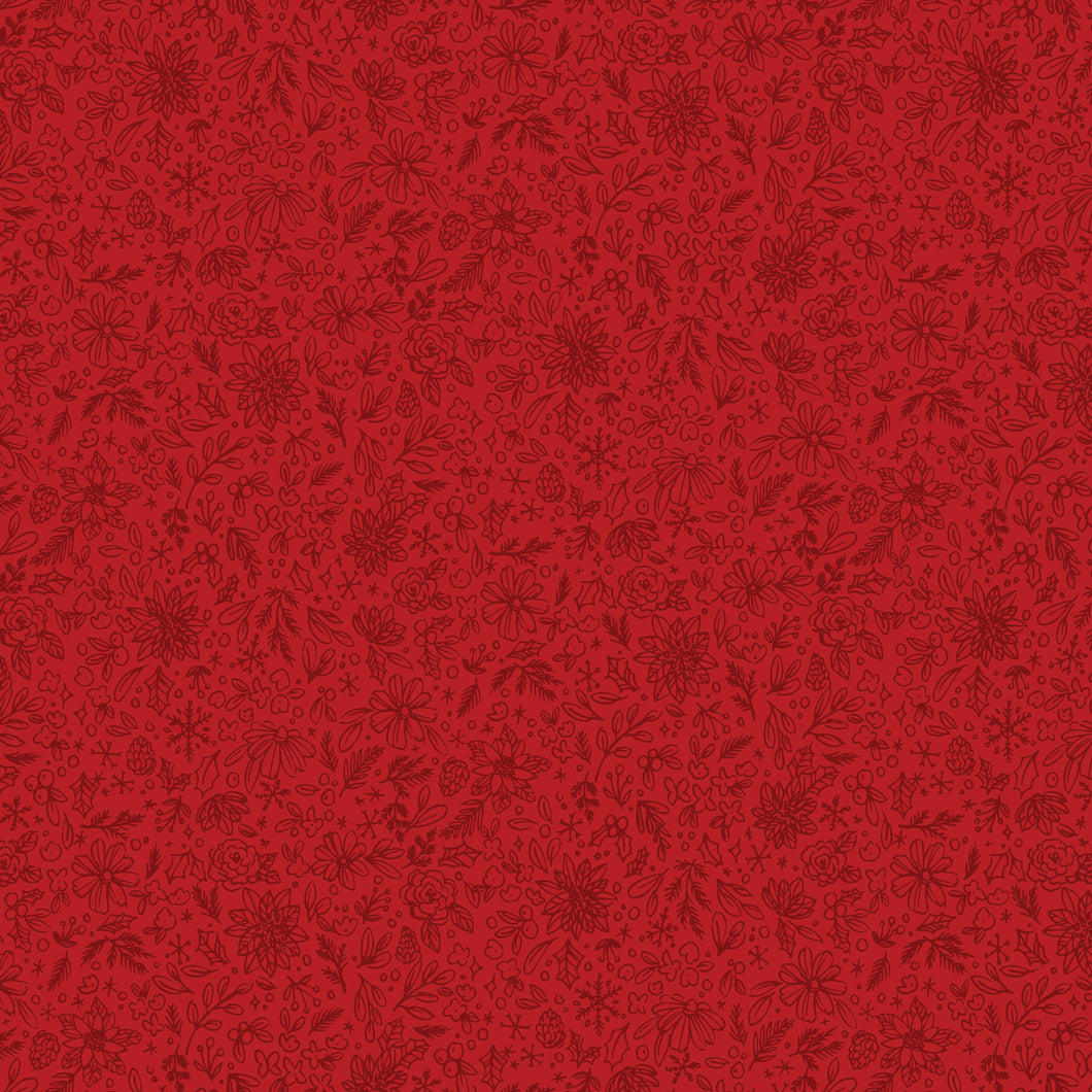 Charming Christmas Floral Outline Red by Kelsey Carlson