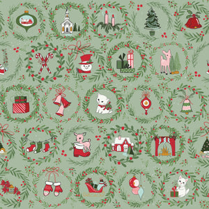 Mistletoe and Holly Wreaths Sage by Beverly McCullough