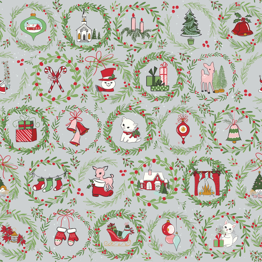 Mistletoe and Holly Wreaths Silver by Beverly McCullough