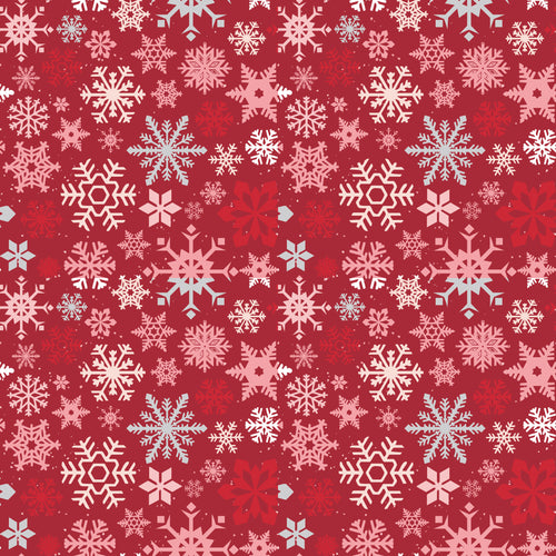 Mistletoe and Holly Snowflakes Barn Red by Beverly McCullough