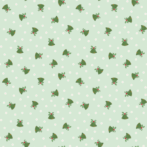 Mistletoe and Holly Scattered Bells Hint of Mint by Beverly McCullough