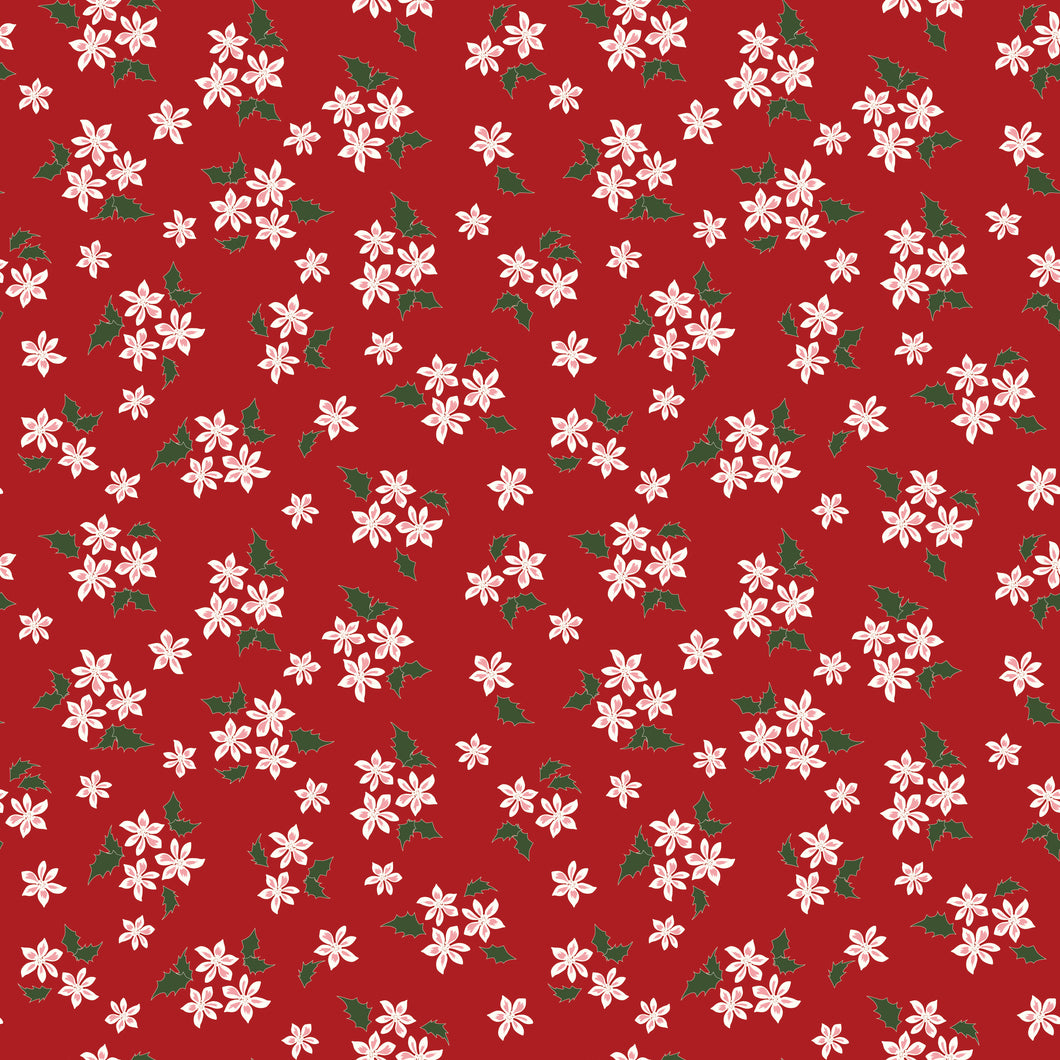 Mistletoe and Holly Floral Barn Red by Beverly McCullough