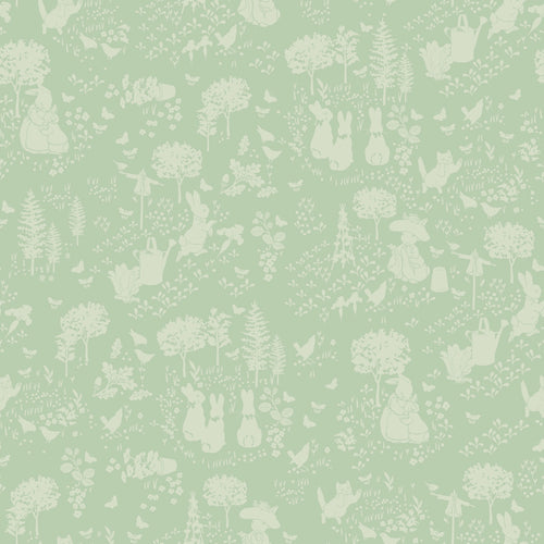 COMING SOON - Peter Rabbit and Benjamin Bunny Tonal Garden Green by Beatrix Potter for Riley Blake Designs