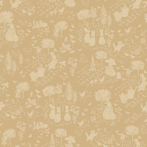 COMING SOON - Peter Rabbit and Benjamin Bunny Tonal Garden Tan by Beatrix Potter for Riley Blake Designs