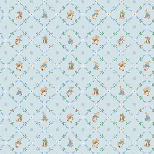 COMING SOON - Peter Rabbit and Benjamin Bunny Lattice Blue by Beatrix Potter for Riley Blake Designs
